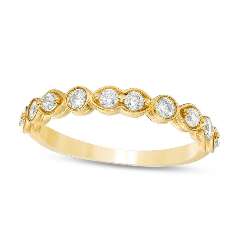 0.50 CT. T.W. Natural Diamond Art Deco Alternating Wedding Band in Solid 10K Yellow Gold