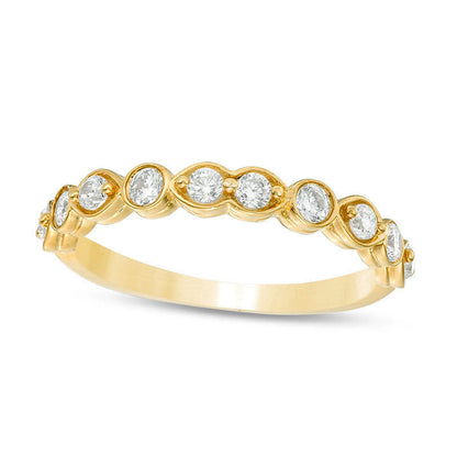 0.50 CT. T.W. Natural Diamond Art Deco Alternating Wedding Band in Solid 10K Yellow Gold