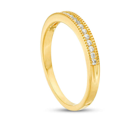 0.17 CT. T.W. Natural Diamond Antique Vintage-Style Stackable Band in Solid 10K Yellow Gold