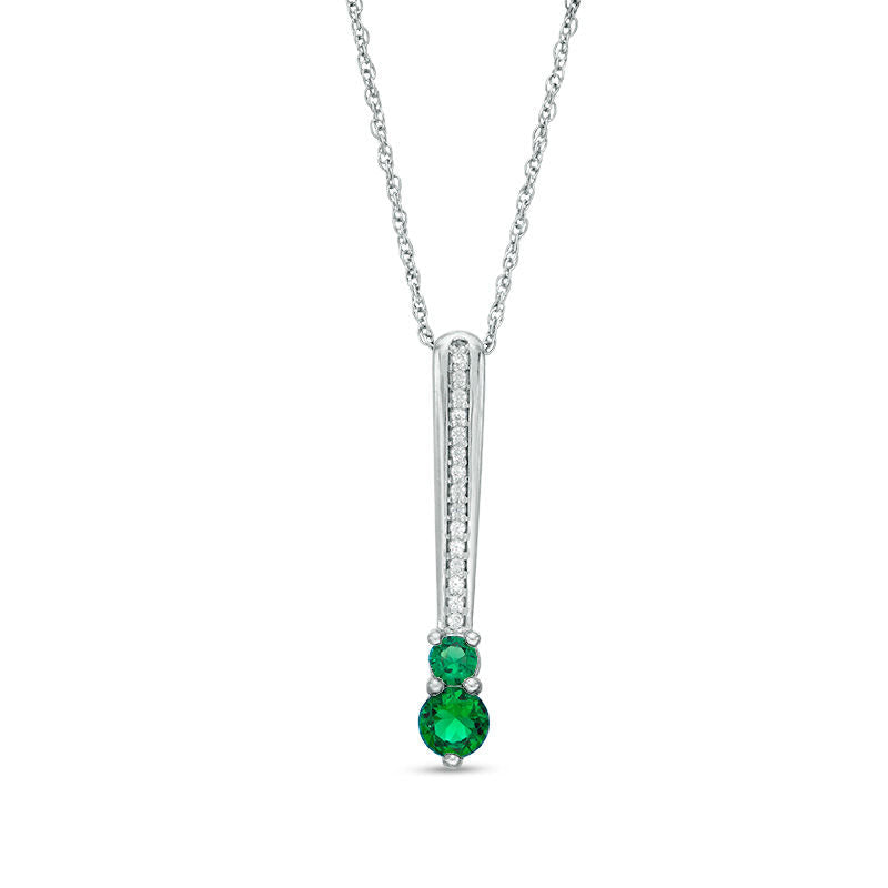 Lab-Created Emerald and White Sapphire Bar Drop Pendant in Sterling Silver