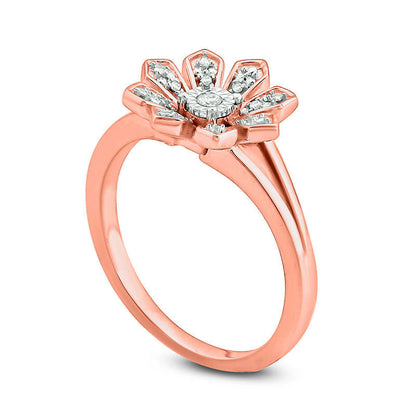 0.05 CT. T.W. Natural Diamond Flower Ring in Sterling Silver with Solid 14K Rose Gold Plate