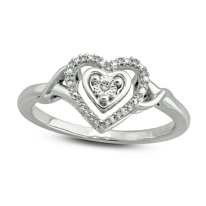 0.05 CT. T.W. Natural Diamond Heart Frame Twist Promise Ring in Sterling Silver