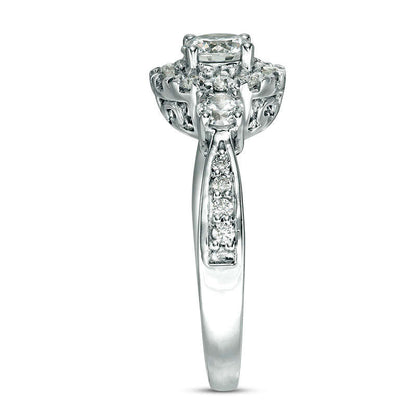 1.0 CT. T.W. Natural Diamond Frame Three Stone Engagement Ring in Solid 10K White Gold