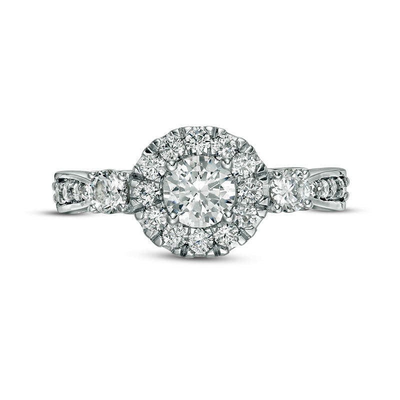 1.0 CT. T.W. Natural Diamond Frame Three Stone Engagement Ring in Solid 10K White Gold