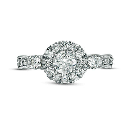 1.0 CT. T.W. Natural Diamond Frame Three Stone Engagement Ring in Solid 10K White Gold
