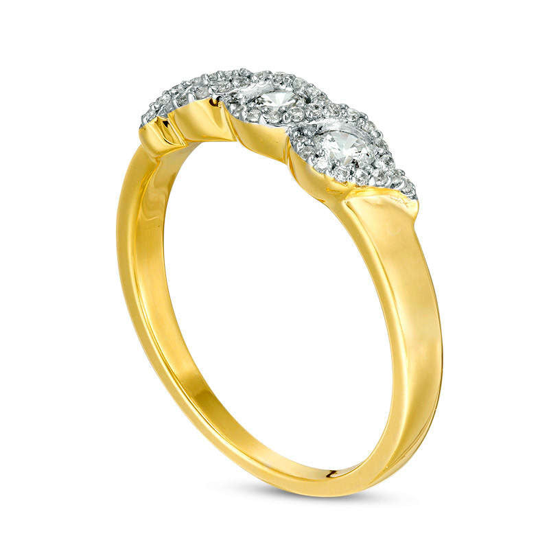 0.50 CT. T.W. Natural Diamond Three Stone Twist Frame Engagement Ring in Solid 10K Yellow Gold