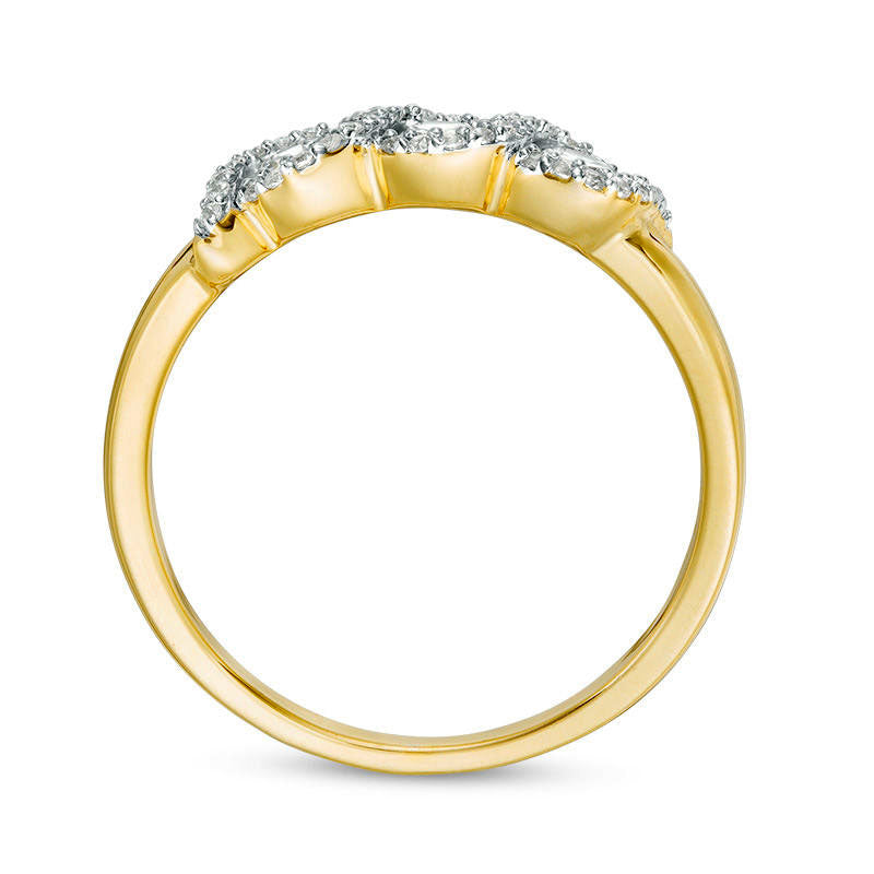 0.50 CT. T.W. Natural Diamond Three Stone Twist Frame Engagement Ring in Solid 10K Yellow Gold