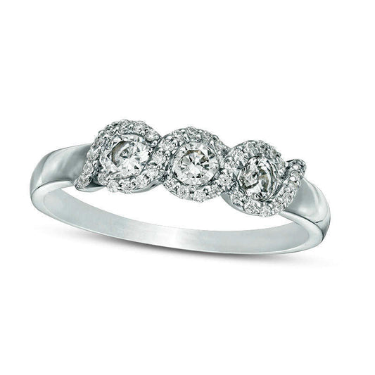 0.50 CT. T.W. Natural Diamond Three Stone Twist Frame Engagement Ring in Solid 10K White Gold