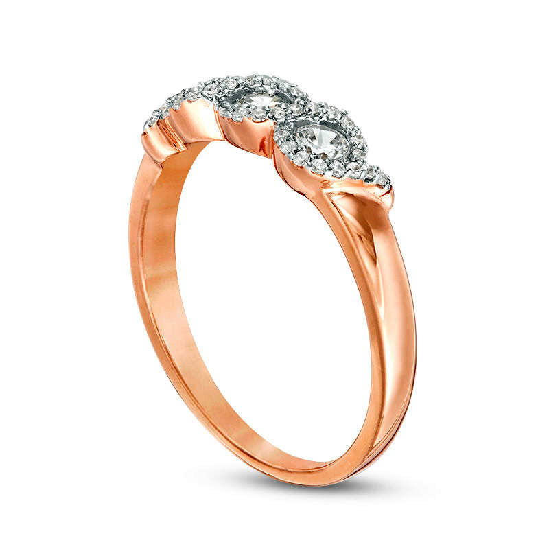 0.50 CT. T.W. Natural Diamond Three Stone Twist Frame Engagement Ring in Solid 10K Rose Gold