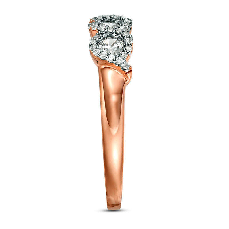 0.50 CT. T.W. Natural Diamond Three Stone Twist Frame Engagement Ring in Solid 10K Rose Gold