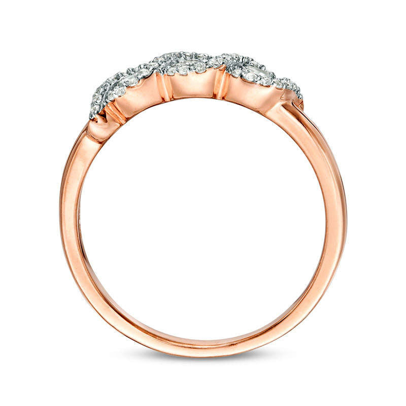 0.50 CT. T.W. Natural Diamond Three Stone Twist Frame Engagement Ring in Solid 10K Rose Gold