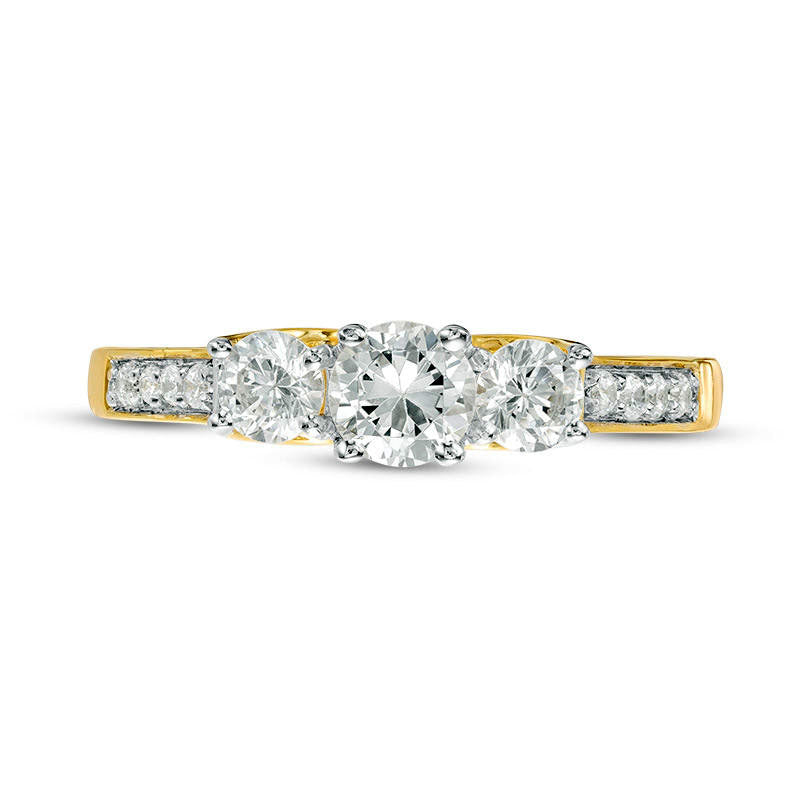 0.75 CT. T.W. Natural Diamond Three Stone Engagement Ring in Solid 10K Yellow Gold