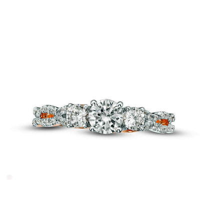 1.0 CT. T.W. Natural Diamond Three Stone Braid Engagement Ring in Solid 10K Rose Gold