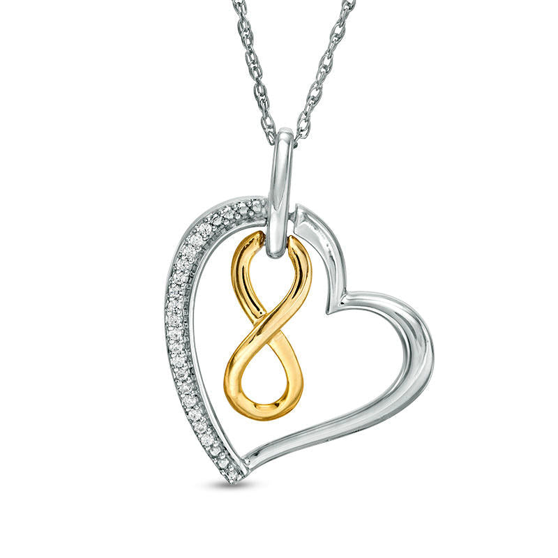 0.05 CT. T.W. Natural Diamond Looped Infinity Tilted Heart Pendant in Sterling Silver and 10K Yellow Gold