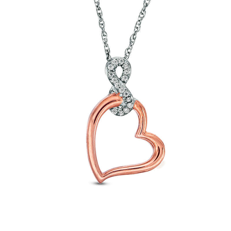 0.05 CT. T.W. Natural Diamond Infinity Tilted Heart Pendant in Sterling Silver and 10K Rose Gold