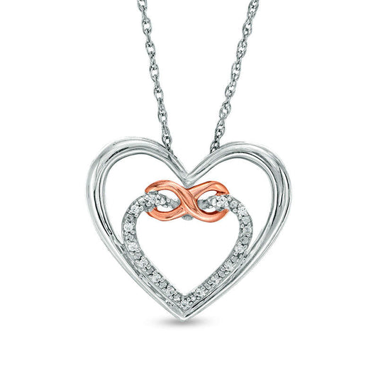 0.05 CT. T.W. Natural Diamond Double Heart Entwined Infinity Pendant in Sterling Silver and 10K Rose Gold