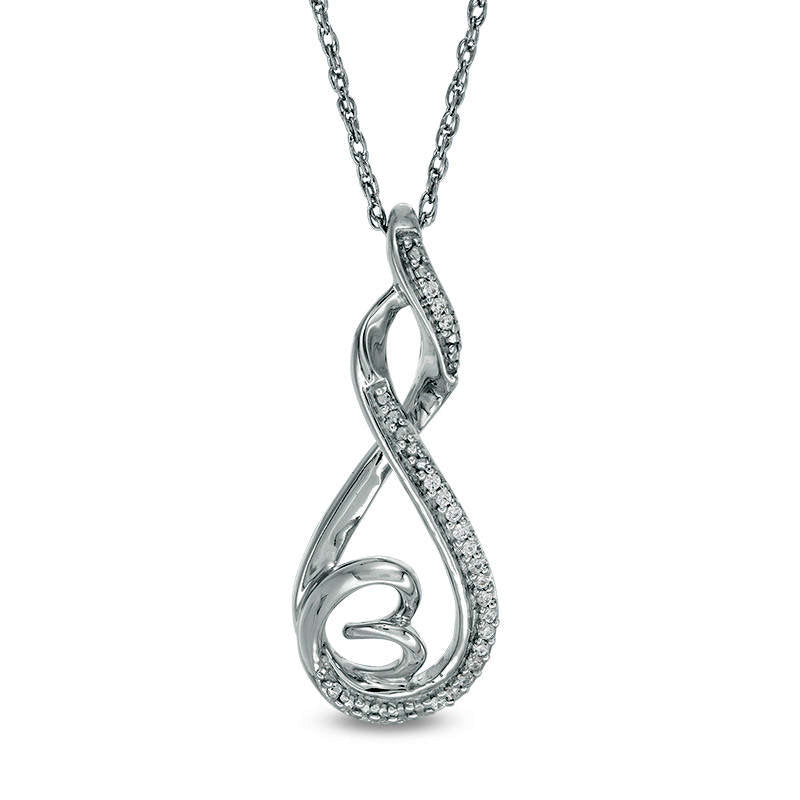 0.05 CT. T.W. Natural Diamond Infinity Looped Sideways Heart Pendant in Sterling Silver