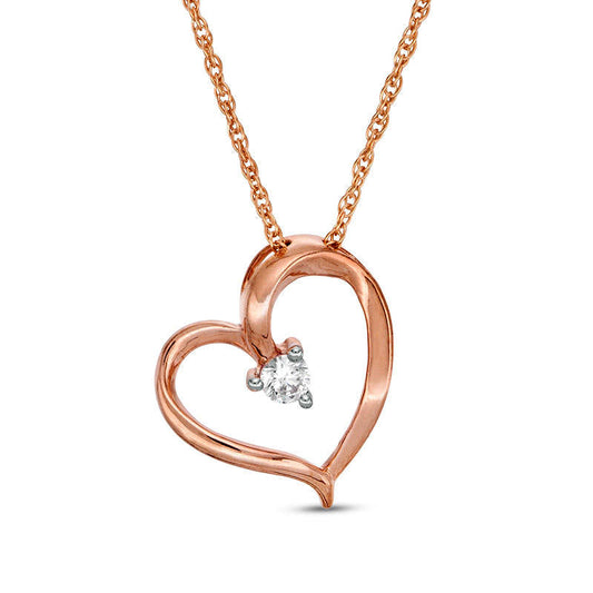 0.07 CT. T.W. Natural Clarity Enhanced Solitaire Tilted Heart Pendant in 10K Rose Gold