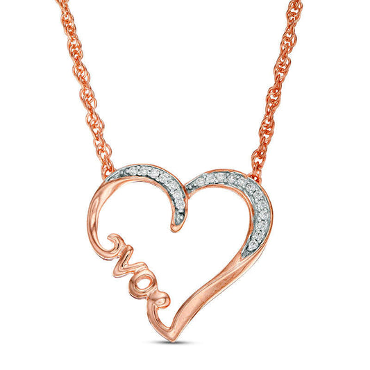 0.07 CT. T.W. Natural Diamond Heart Love" Necklace in 10K Rose Gold"