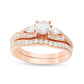 1.38 CT. T.W. Natural Diamond Bypass Three Stone Bridal Engagement Ring Set in Solid 14K Rose Gold