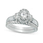 1.0 CT. T.W. Oval Natural Diamond Frame Collar Bridal Engagement Ring Set in Solid 14K White Gold