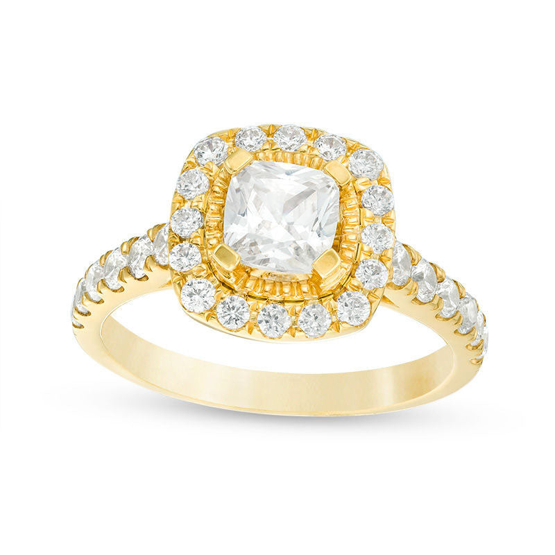 1.75 CT. T.W. Cushion-Cut Natural Diamond Frame Engagement Ring in Solid 14K Gold