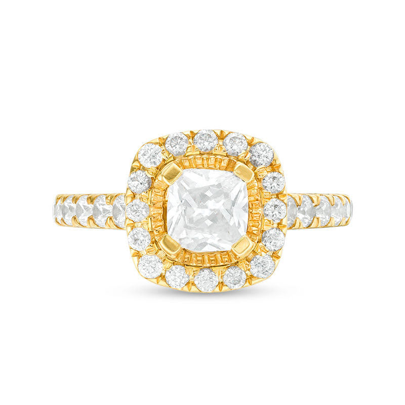1.75 CT. T.W. Cushion-Cut Natural Diamond Frame Engagement Ring in Solid 14K Gold