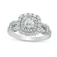 1.0 CT. T.W. Natural Diamond Double Cushion Frame Collar Antique Vintage-Style Engagement Ring in Solid 14K White Gold