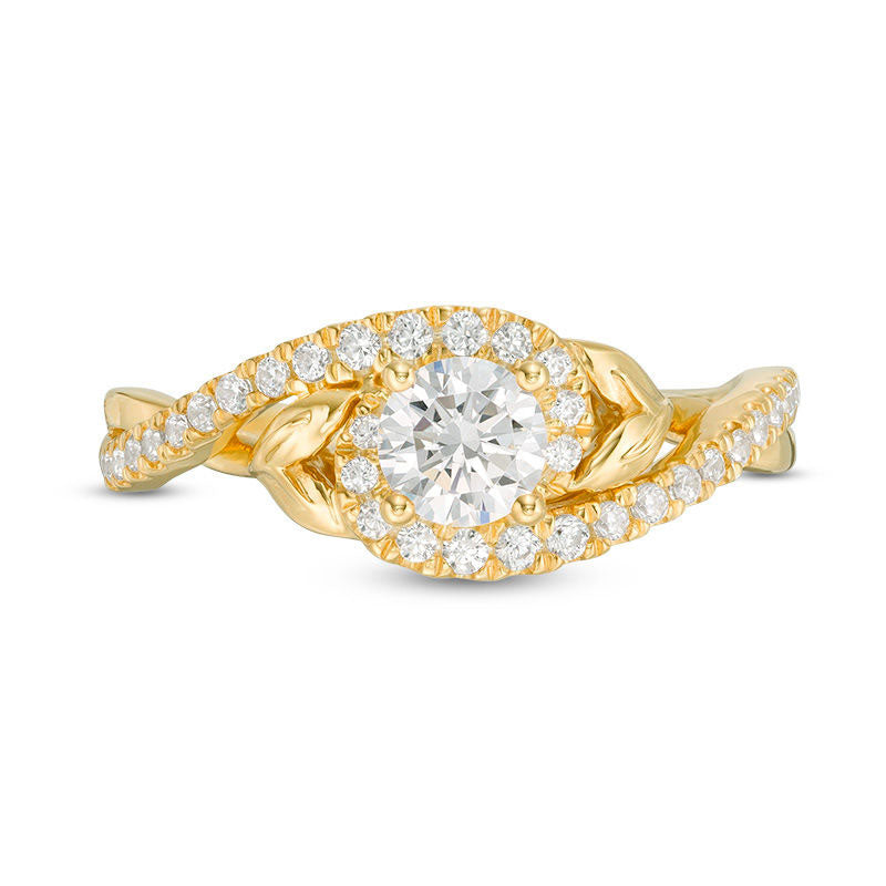 0.75 CT. T.W. Natural Diamond Bypass Leaf-Sides Engagement Ring in Solid 14K Gold