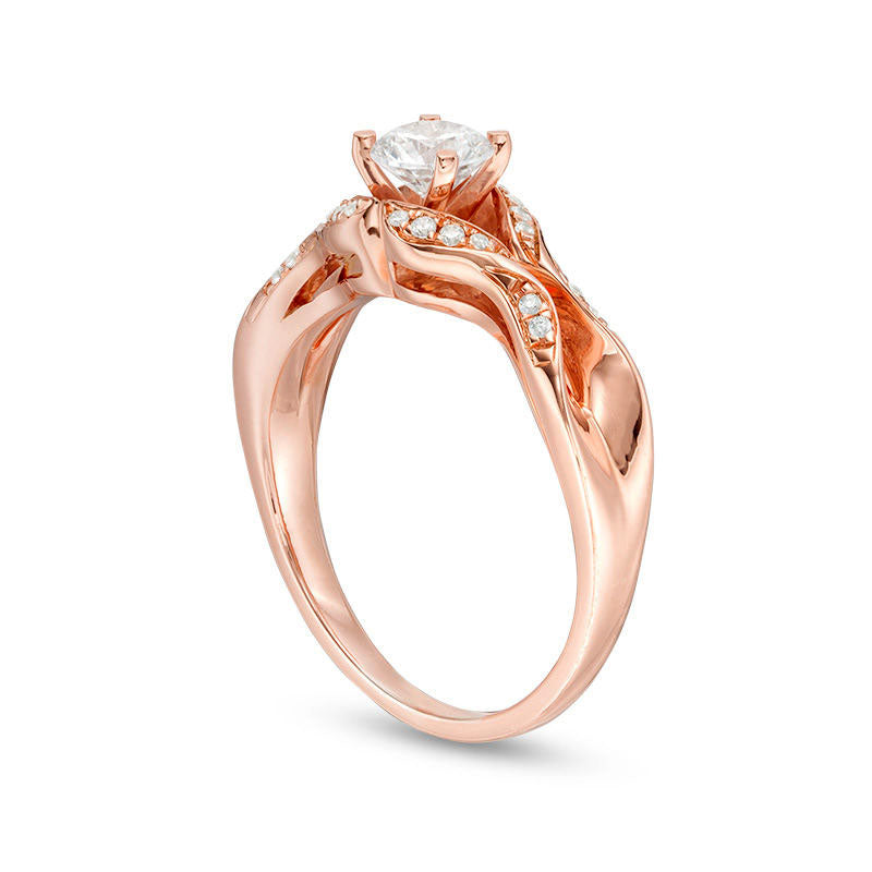 0.63 CT. T.W. Natural Diamond Ribbon Shank Engagement Ring in Solid 14K Rose Gold