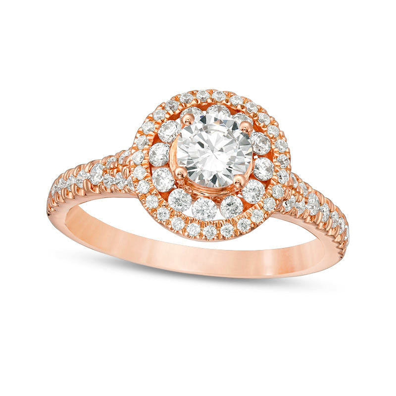 1.0 CT. T.W. Natural Diamond Double Frame Engagement Ring in Solid 14K Rose Gold