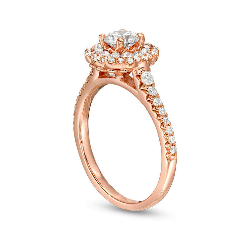 1.0 CT. T.W. Natural Diamond Scallop Frame Engagement Ring in Solid 14K Rose Gold