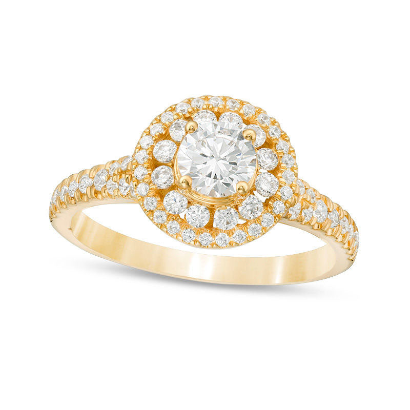 1.0 CT. T.W. Natural Diamond Double Frame Engagement Ring in Solid 14K Gold