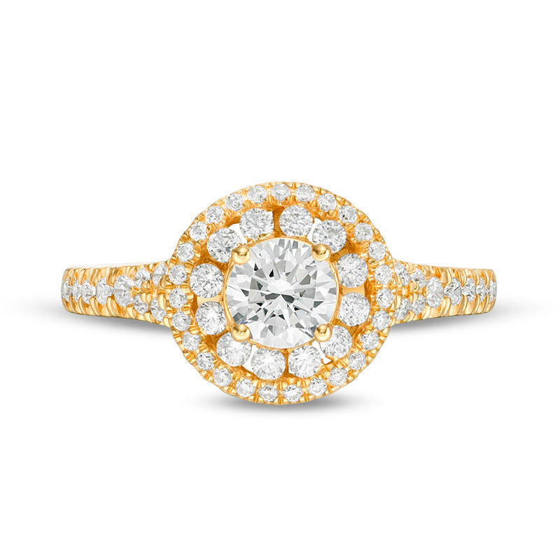 1.0 CT. T.W. Natural Diamond Double Frame Engagement Ring in Solid 14K Gold