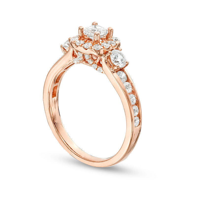 1.25 CT. T.W. Princess-Cut Natural Diamond Frame Three Stone Engagement Ring in Solid 14K Rose Gold