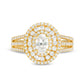 1.33 CT. T.W. Oval Natural Diamond Frame Multi-Row Engagement Ring in Solid 14K Gold