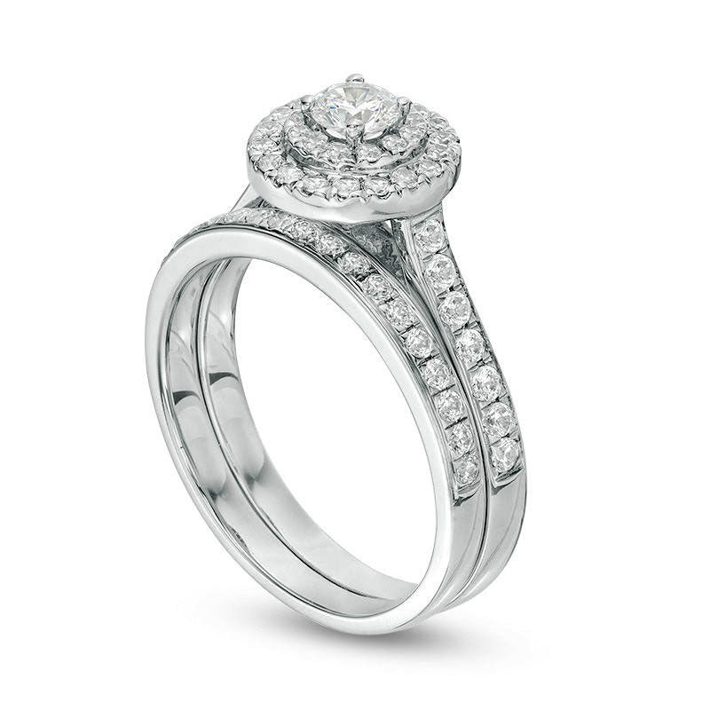 1.0 CT. T.W. Natural Diamond Double Frame Bridal Engagement Ring Set in Solid 10K White Gold