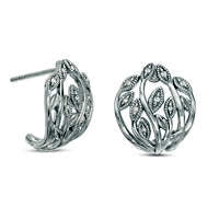 0.05 CT. T.W. Diamond Milgrain Leaf Vine J" Drop Earrings in Sterling Silver"