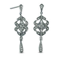 0.1 CT. T.W. Diamond Filigree Vintage-Style Drop Earrings in Sterling Silver