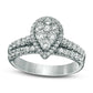1.0 CT. T.W. Composite Natural Diamond Pear-Shaped Frame Bridal Engagement Ring Set in Solid 14K White Gold