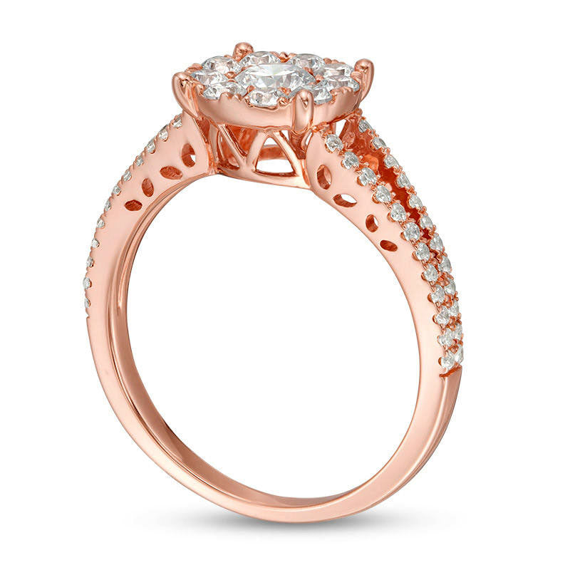 1.0 CT. T.W. Natural Diamond Frame Split Shank Engagement Ring in Solid 14K Rose Gold