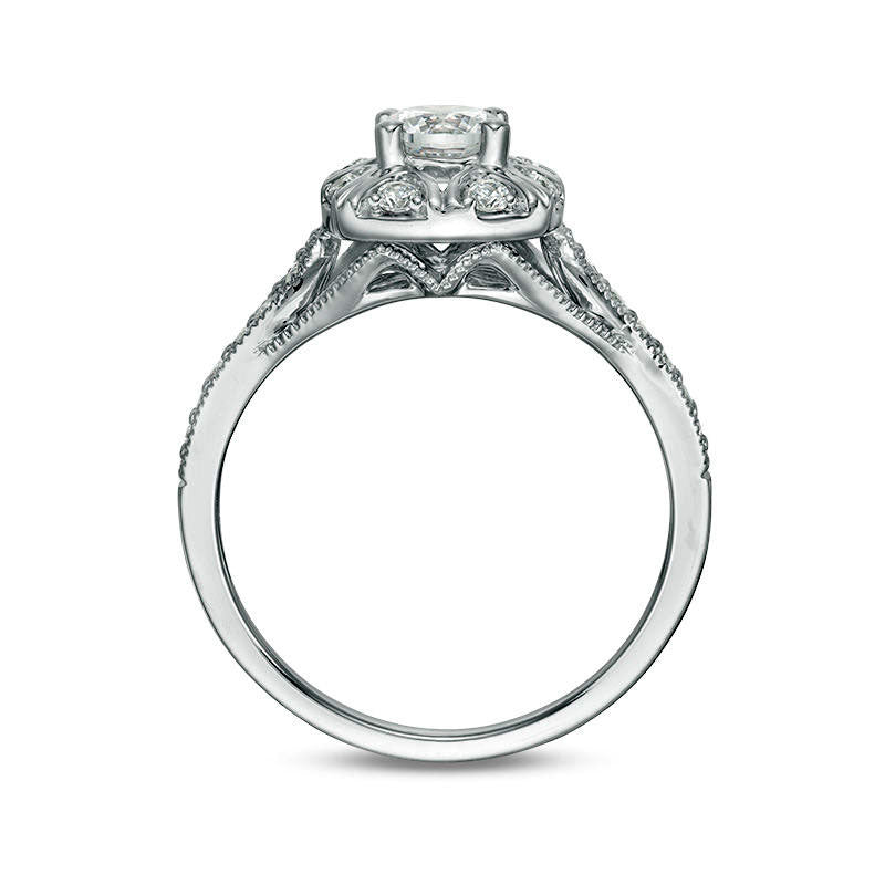 0.75 CT. T.W. Natural Diamond Cushion Frame Antique Vintage-Style Engagement Ring in Solid 10K White Gold