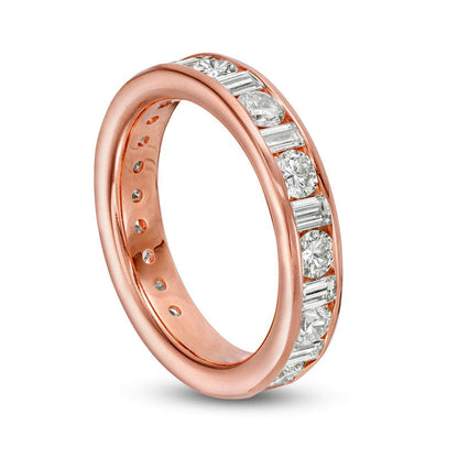 2.0 CT. T.W. Baguette and Round Natural Diamond Alternating Eternity Wedding Band in Solid 18K Rose Gold (G/SI2)