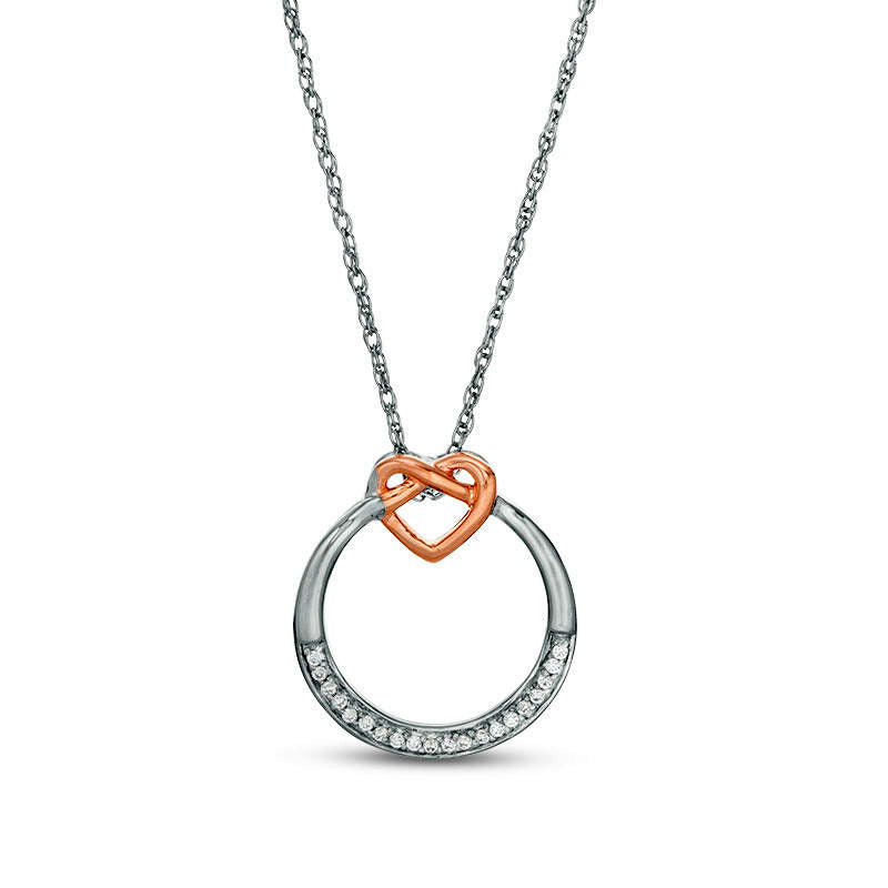 0.05 CT. T.W. Natural Diamond Open Circle Heart Knot Pendant in Sterling Silver and 10K Rose Gold