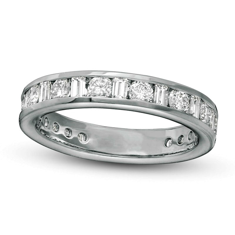 1.0 CT. T.W. Baguette and Round Natural Diamond Alternating Eternity Wedding Band in Solid 18K White Gold (G/SI2)