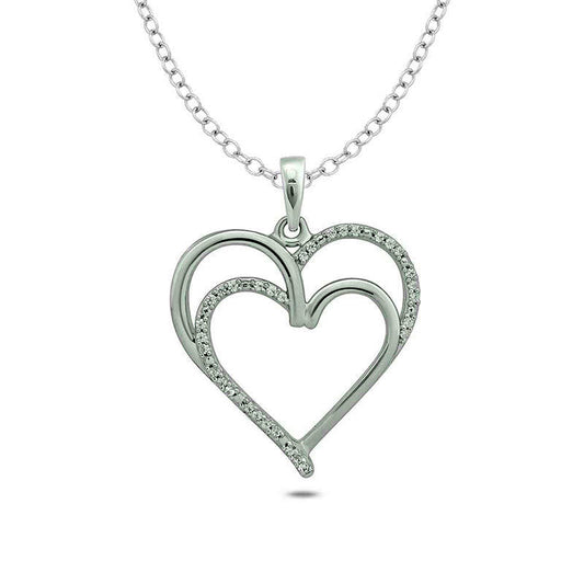 0.1 CT. T.W. Natural Diamond Double Heart Pendant in Sterling Silver