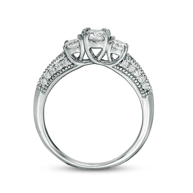 0.75 CT. T.W. Natural Diamond Three Stone V-Sides Antique Vintage-Style Engagement Ring in Solid 10K White Gold