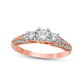 0.75 CT. T.W. Natural Diamond Three Stone V-Sides Antique Vintage-Style Engagement Ring in Solid 10K Rose Gold