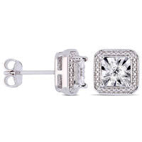 0.05 CT. T.W. Diamond Beaded Octagon Frame Vintage-Style Stud Earrings in Sterling Silver