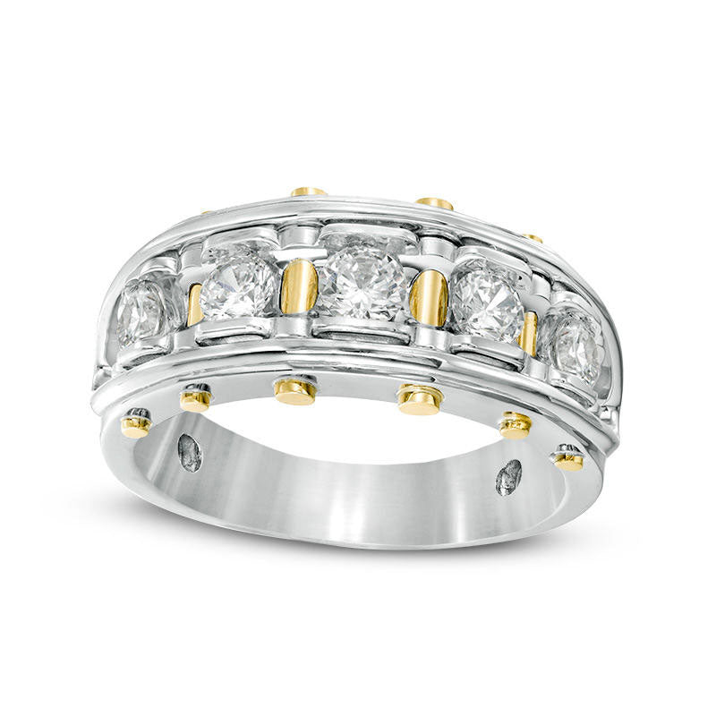 Men's 1.0 CT. T.W. Natural Diamond Five Stone Riveted Wedding Band in Solid 14K Two-Tone Gold